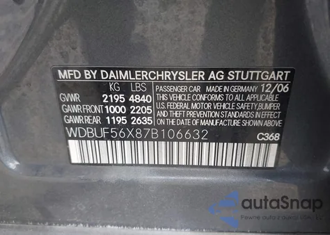 2007 Mercedes-Benz E 350 из США, поврежденный, VIN WDBUF56X87B106632